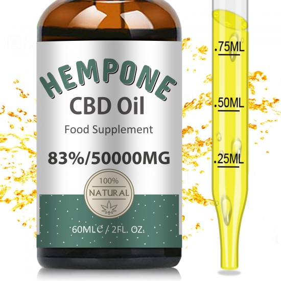 HEMPONE 50000mg 83% C-B-D Oil 60ml, High Strength Hemp Extract, Made in USA